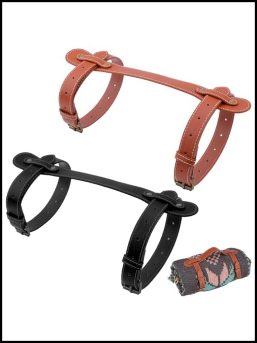 2 Set PU Leather Blanket Roll Carrier Strap Adjustable Picnic Yoga Mat Holder